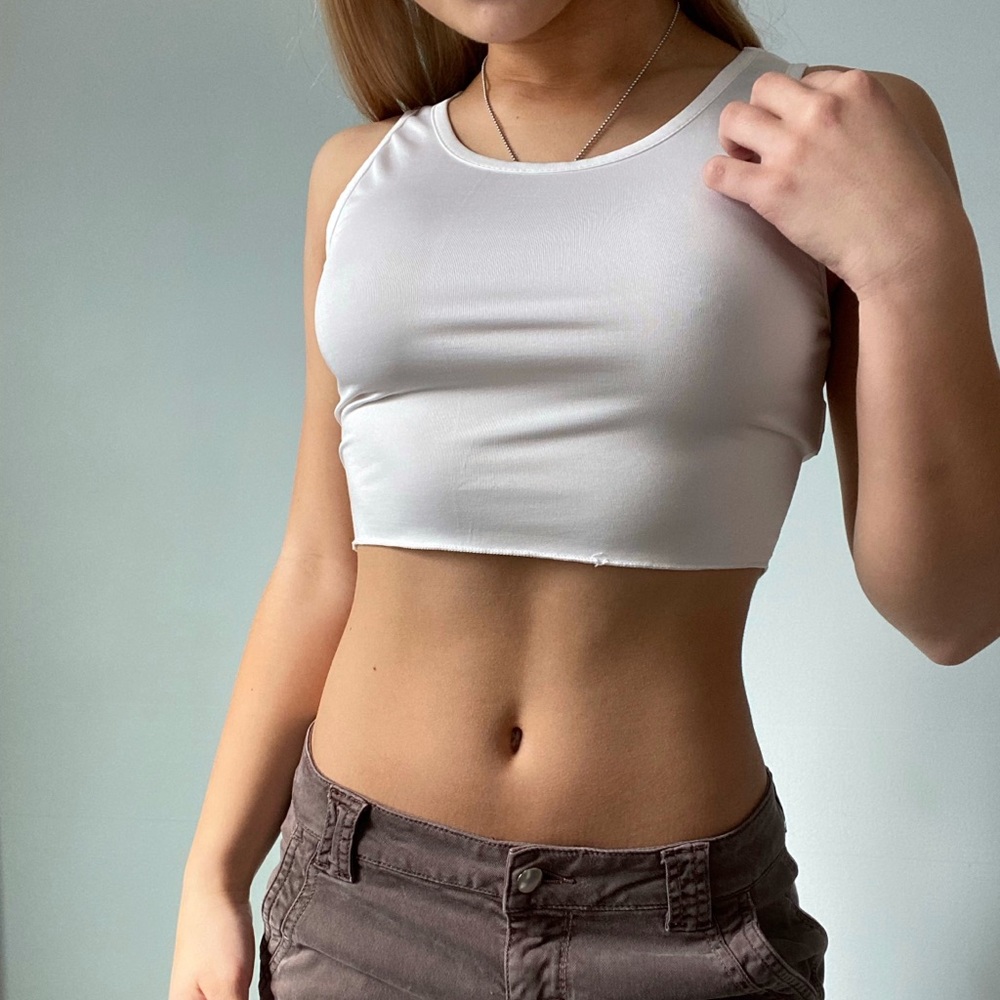white cropped tank